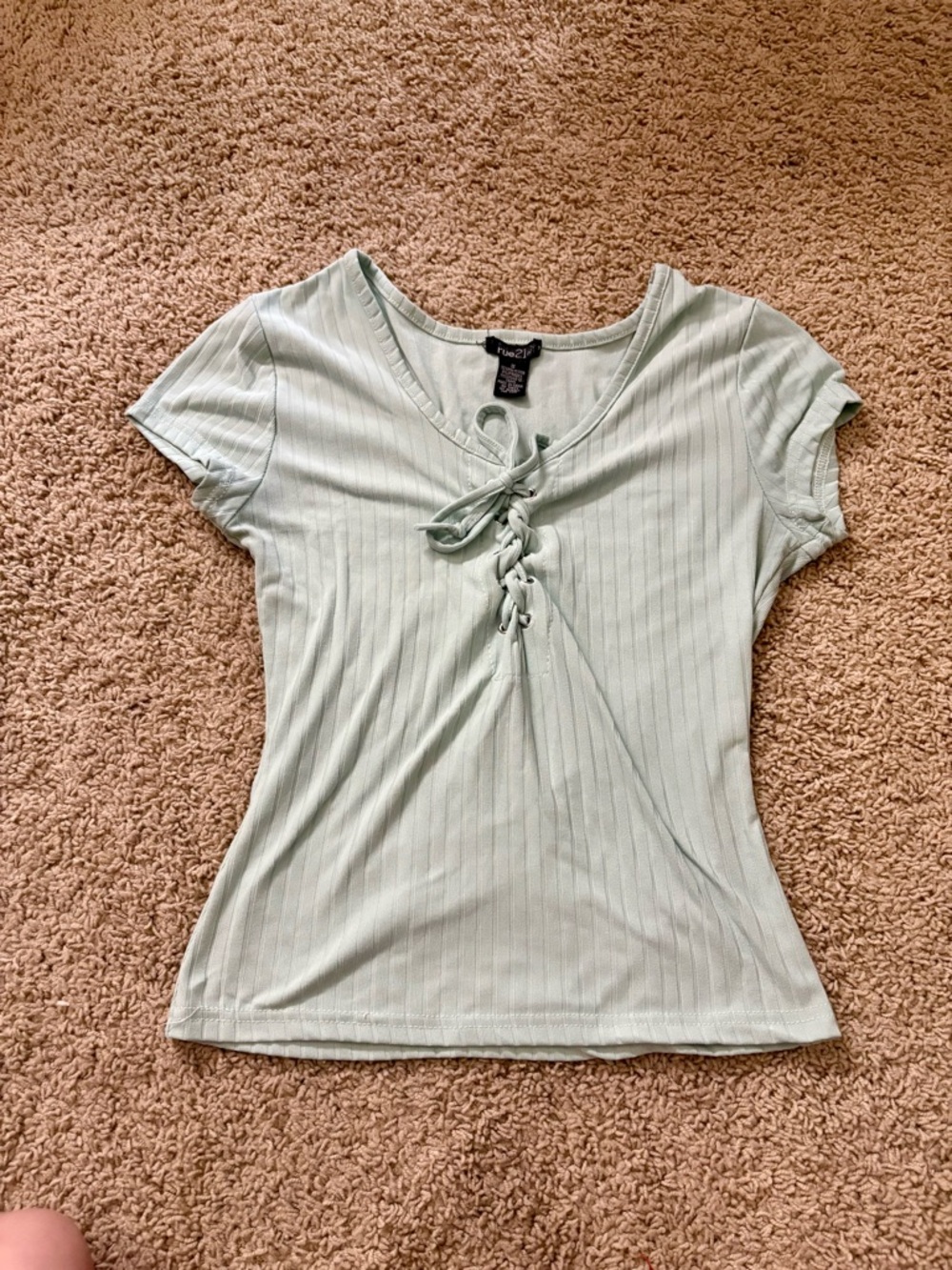 Rue21 Mint Green Lace-Up Ribbed Top Size M Fitted Y2K - Picture 3 of 4